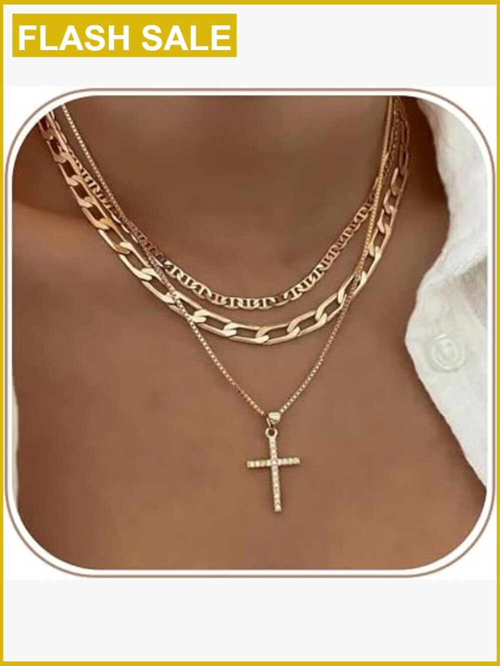 Stackable Layered Cross Necklace Set Dainty Gold Pendant CZ Jewelry Gift - Picture 1 of 7
